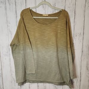 🥳Easel Olive to Gray Ombre Cotton Blend Shirt Oversized Small